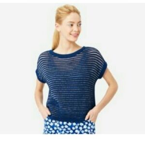 Kate Spade Saturday Strip Stripe Sweater Blue Coastal Open Knit